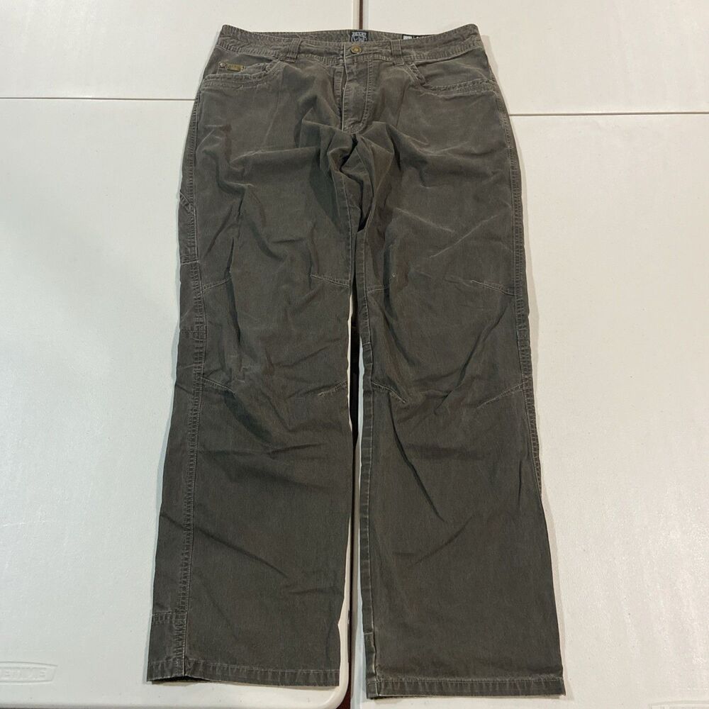 Kuhl Revolvr Mens Green Outdoor Hiking Pants 34x32 Articulated Knee Cotton